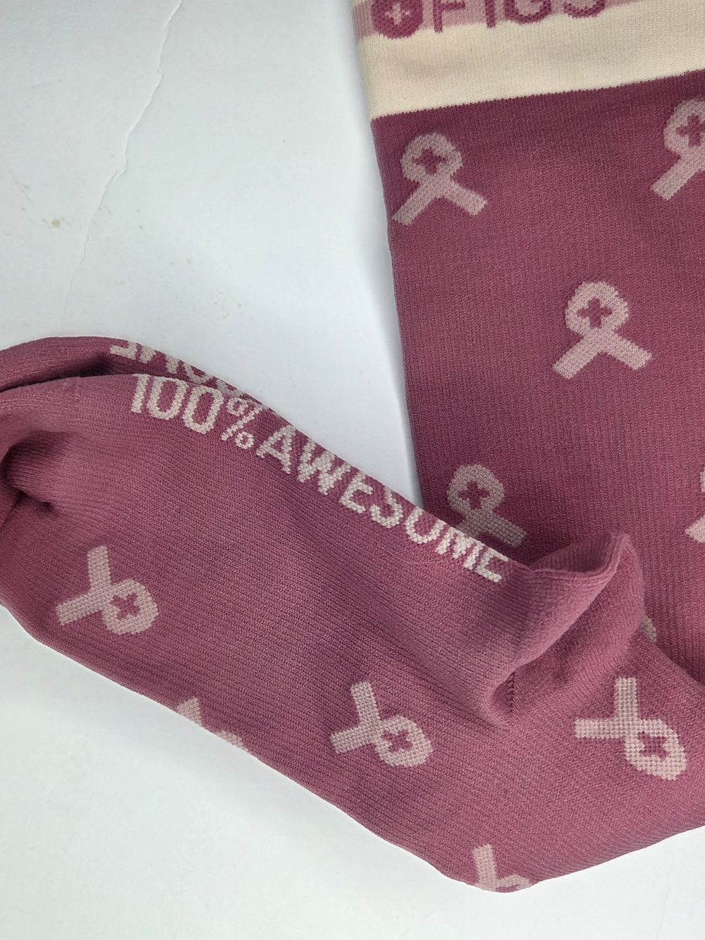 FIGS Limited Edition Pink Ribbon Breast Cancer Awareness Compression Socks NWOT - Picture 3 of 5